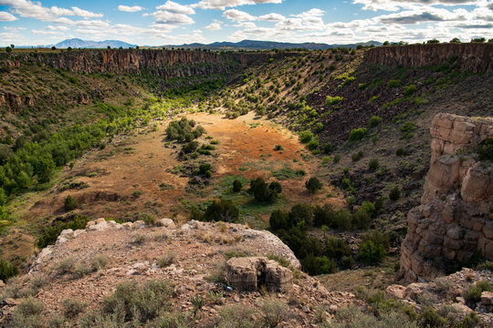 Basalt lined canyon of (now dry) Stillman Lake near the headwaters of the Verde River, Paulden, Arizona  