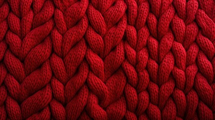  a close up view of a red knitted blanket with a large braiding pattern on the top of it. - obrazy, fototapety, plakaty
