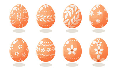 Set of Easter eggs with different patterns. Vector illustration on a white background. Happy easter. Spring holiday. Collection of decorative Easter symbol. Spring colorful chocolate egg.