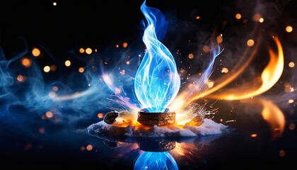 Mystical Blue Flame with Abstract Light Particles - obrazy, fototapety, plakaty