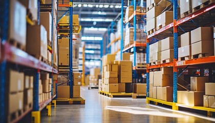 E-commerce logistics in action: a warehouse filled with distributed goods, ready for delivery from the industrial shipping lanes to the customer's doorstep - Powered by Adobe