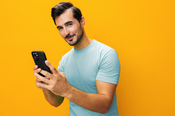 Man smiling smartphone portrait cyberspace phone