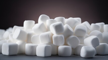  a pile of white marshmallows sitting on top of a gray counter top in front of a black background.