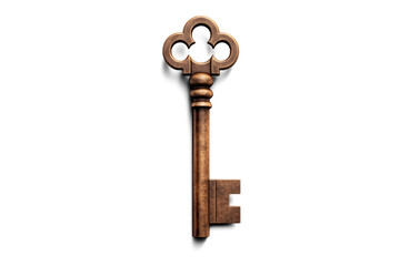 Vintage Ornate Metal Key | Isolated on Transparent & White Background | PNG File with Transparency