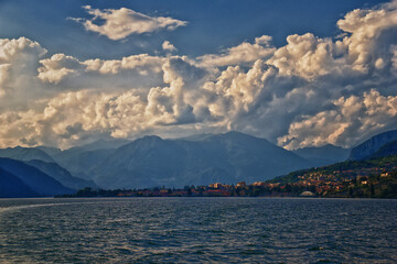 Lake Como in Northern Italy’s Lombardy region at the foothills of the Alps. Landscape views from a local town, Europe.