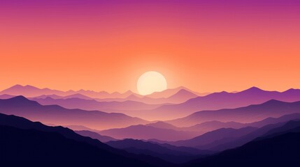 a sunset view of a mountain range with the sun rising over the top of the mountain range in the distance. - obrazy, fototapety, plakaty
