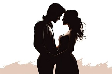 Young man and woman are standing next to each other. Isolated Isolated silhouette 