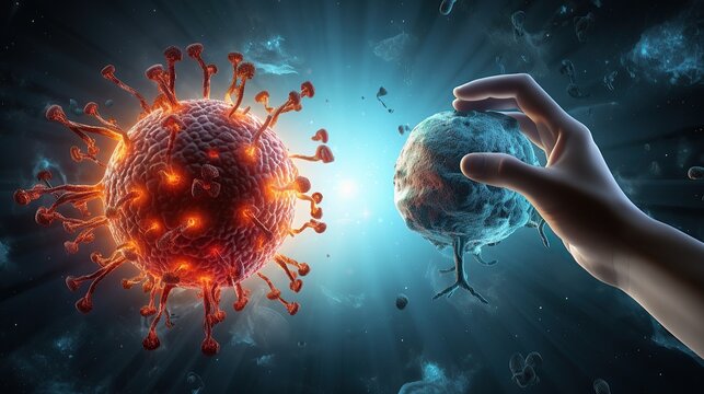 innovative medical approach of immunotherapy, harnessing the body's immune system to fight diseases like cancer more effectively. Viruses and infection medicine concept. Generative AI