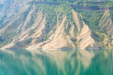Irganai reservoir in Dagestan. Picturesque lake in the Caucasus mountains.