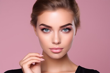 Generative AI image of woman makeup copy space banner