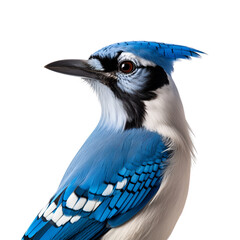 Half body shot of a blue jay bird in close up, Isolated on Transparent Background, PNG