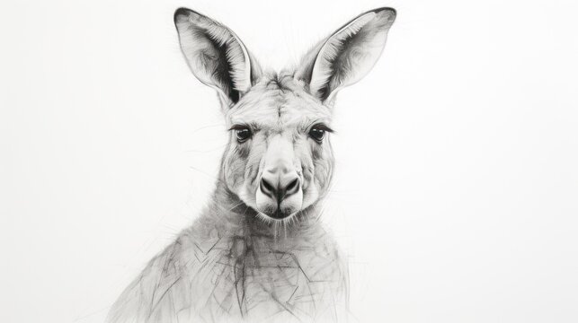  a black and white photo of a kangaroo looking at the camera with a serious look on it's face.