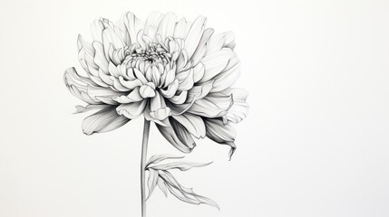  a black and white drawing of a large flower on a white background with a single stem in the center of the flower.