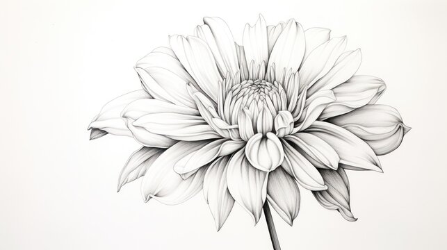  a black and white drawing of a flower on a white background with a black and white image of a large flower.