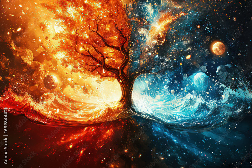 Wall mural an image capturing a lone tree reaching upward against a turbulent sky of dark clouds, symbolizing t