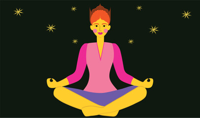 Meditation, yoga in the lotus position. Girl sitting in lotus position. Vector illustration, EPS 10.