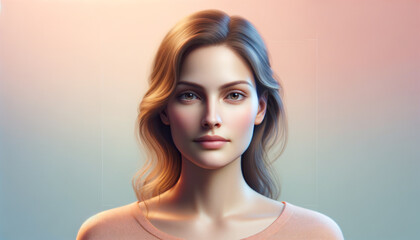 Serene face with soft lighting and pastel gradient background for facial recognition technology