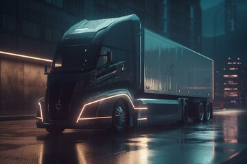 Next-gen self-driving cargo truck for global logistics, import/export and transport industry. Generative AI