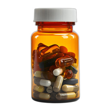 Pill bottle isolated on transparent or white background, png
