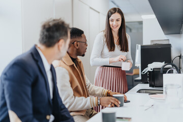 Collaborating colleagues discussing project details for business expansion.