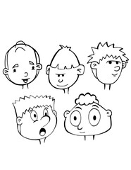 Cartoon Faces and Heads Portrait Vector Illustration Art Set