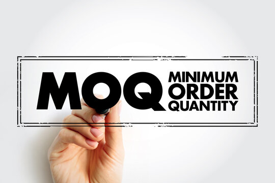 MOQ Minimum Order Quantity - fewest number of units required to be purchased at one time, stamp acronym text concept background