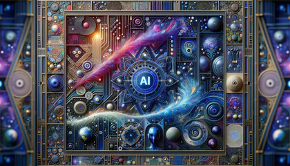 Vibrant AI fusion: Maximalist artwork showcasing the harmony of technology and creativity.