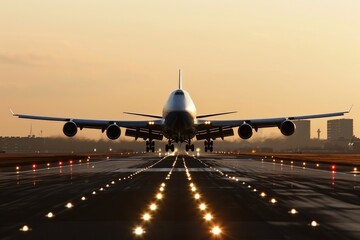 Fototapeta na wymiar A big passenger jet landing at an airport.