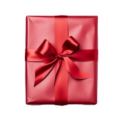 a red wrapped present with a red bow