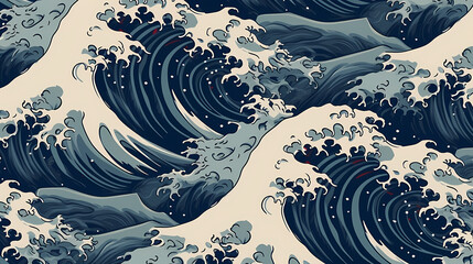 Kanagawa seamless pattern of giant waves illustration. Suitable for simple printing, covers, wallpapers, birthday card backgrounds, etc.