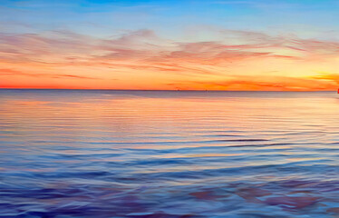 Fototapeta na wymiar Atlantic Ocean at Sunset with Wave Ripples at Chatham, Cape Cod in New England
