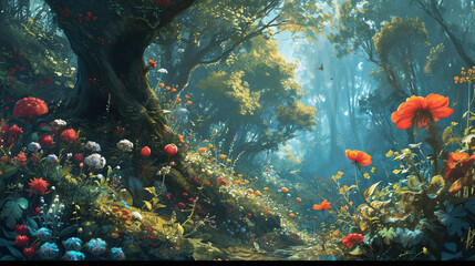 Whimsical Wonderland Reverie:  A fantastical scene of a dreamlike wonderland, complete with talking creatures, vibrant flora, and enchanting landscapes