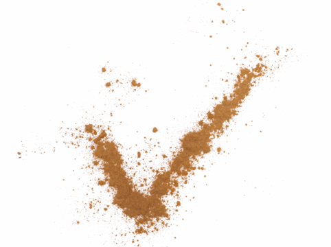 Cinnamon Ceylon ground in shape sign Yes, isolated on white, clipping path