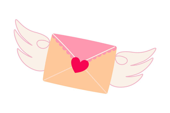 recommend clip art: Love letter envelope with heart and wings. Confession and love message letter for Valentine's day. Vector illustration on white background. Cartoon element for holiday patterns, packaging, designs