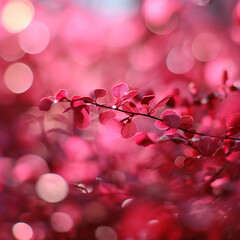 Pink leaves, illuminated by light creating a mesmerizing bokeh effect in the background.  AI generatived