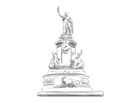 Illustration en noir et blanc de monument de Paris, Place de la R&eacute;publique
