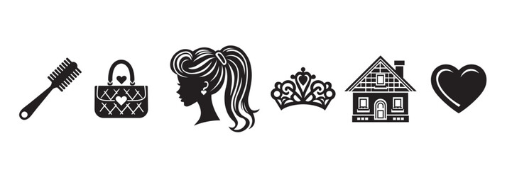 Girl and accessories icon set. Vector illustration - obrazy, fototapety, plakaty