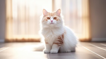 Little cute white kitten. Pet loving idea