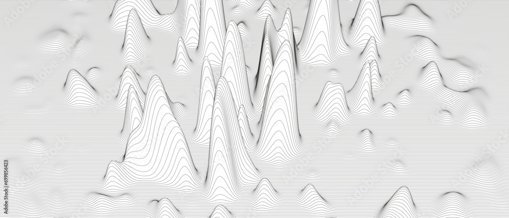 Poster abstract background with distorted line shapes on a white background. monochrome sound line waves.