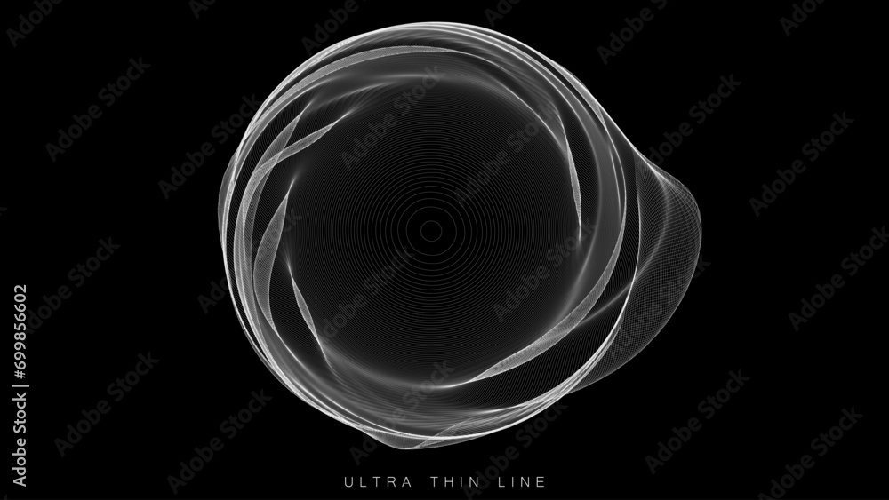 Poster distorted line spheres. vector thin line glitch geometry.
