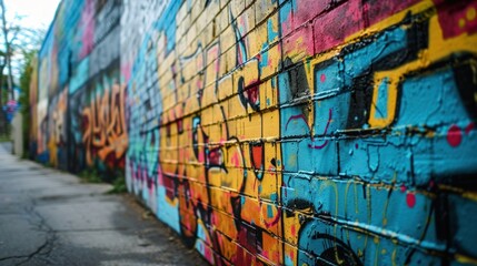 Obraz premium Vibrant street art and graffiti on an urban wall, expressing creativity.