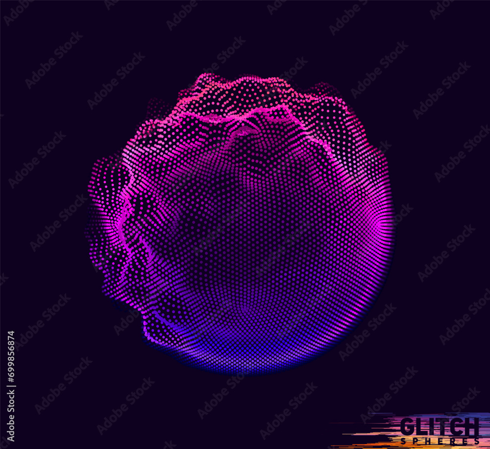 Poster abstract vector colorful mesh on dark background. futuristic style card. corrupted point sphere