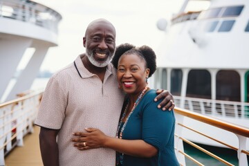 Happy stylish senior cupple on the deck of the cruise ship - Powered by Adobe