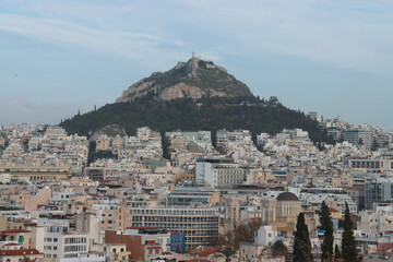 View of The Lycabettus Hill the highest point in the city of Athens