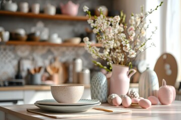 Festive decoration of the easter kitchen and table