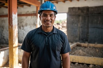 portrait of a Hispanic construction worker handyman in South America building for infrastructure for mining and house working hard physical job
