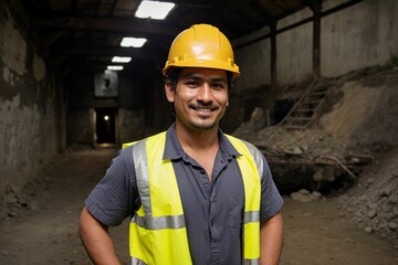 portrait of a Hispanic construction worker handyman in South America building for infrastructure for mining and house working hard physical job