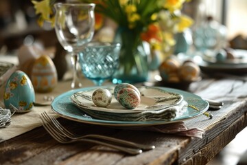 Festive decoration of the easter kitchen and table
