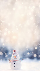 Winter's Gentle Touch: A Snowman Amidst Sparkling Snowfall
