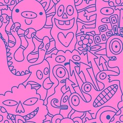 Cartoon retro monsters seamless Halloween pattern for wrapping paper and fabrics and linens and kids